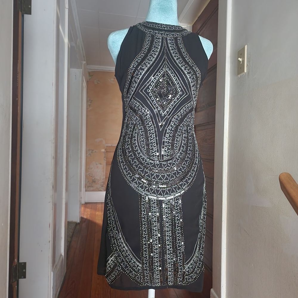 Navigare Beaded Sequin Sleeveless Mini Dress